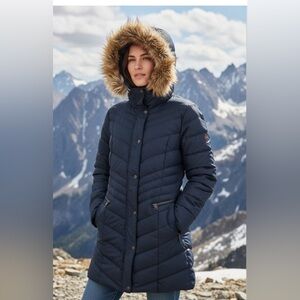 Marc New York down/feather puffer coat with fur detachable hood. Navy 2XL